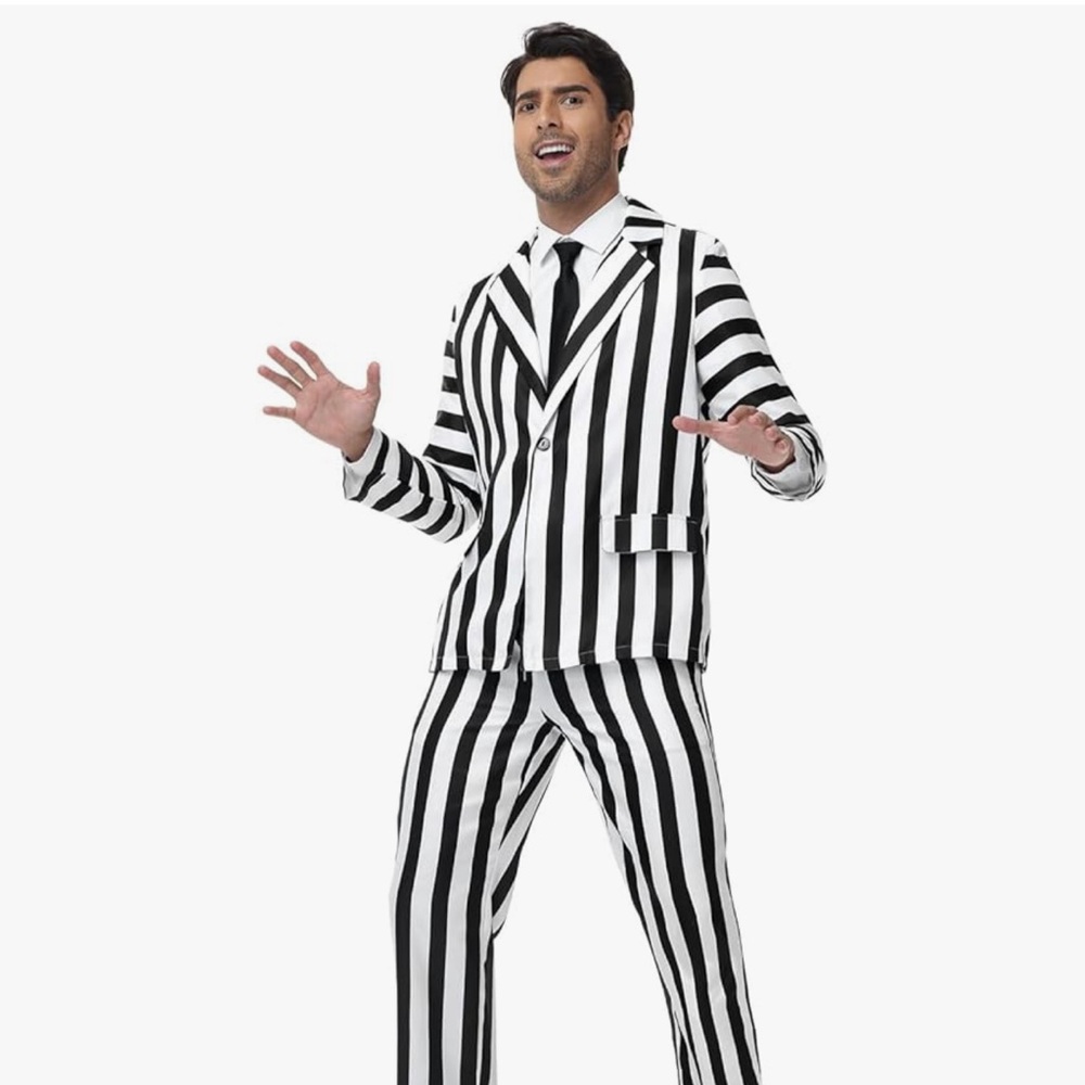 Amazon New Black and White Striped Men's Suit XL